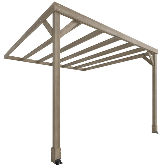 Photo of Outsunny Lean-To Wooden Pergola Kit, Decorative Garden Gazebo with Stable Structure and Concrete Anchors, 3 x 3 m, Light Brown in Brown colour on a white background