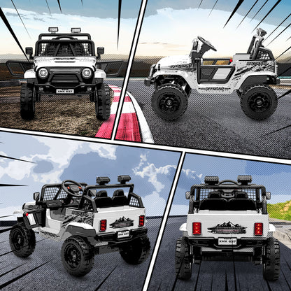 AIYAPLAY white ride-on truck shown from front, side and rear angles