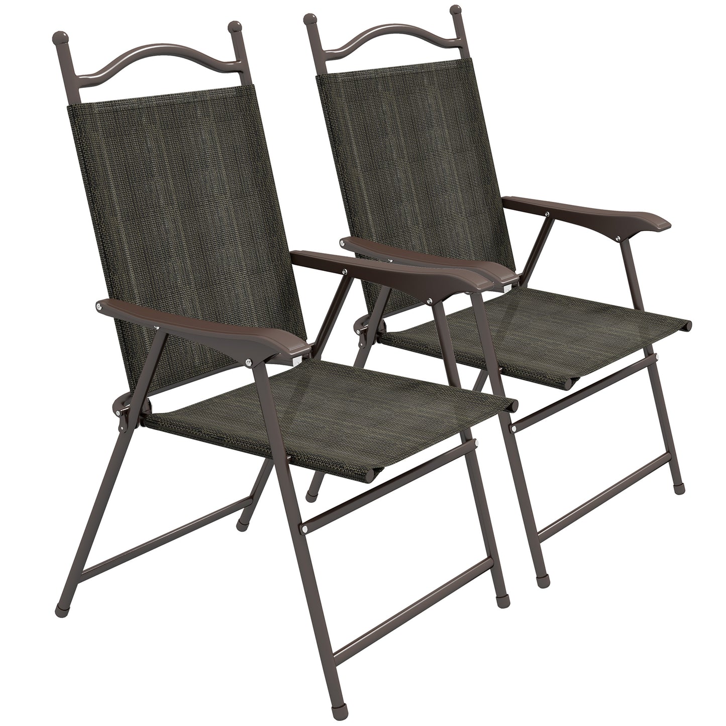 Photo of Outsunny Set of Two Folding Garden Chairs, with Fabric Mesh Seats - Dark Brown in Brown colour on a white background