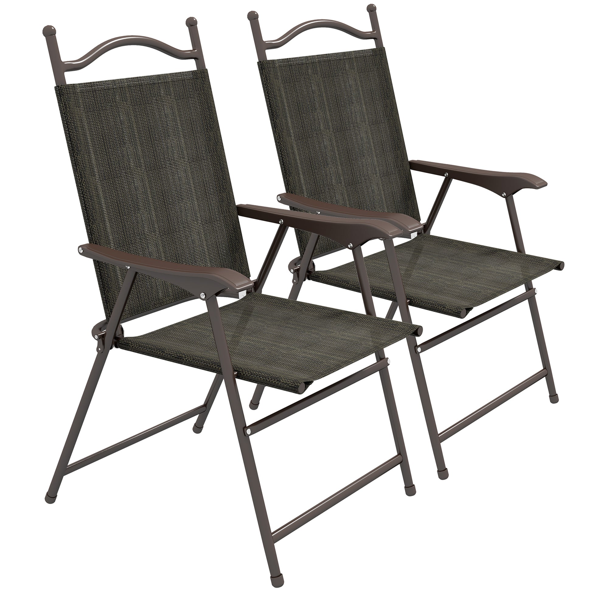 Photo of Outsunny Set of Two Folding Garden Chairs, with Fabric Mesh Seats - Dark Brown in Brown colour on a white background