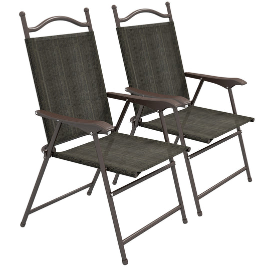 Photo of Outsunny Set of Two Folding Garden Chairs, with Fabric Mesh Seats - Dark Brown in Brown colour on a white background