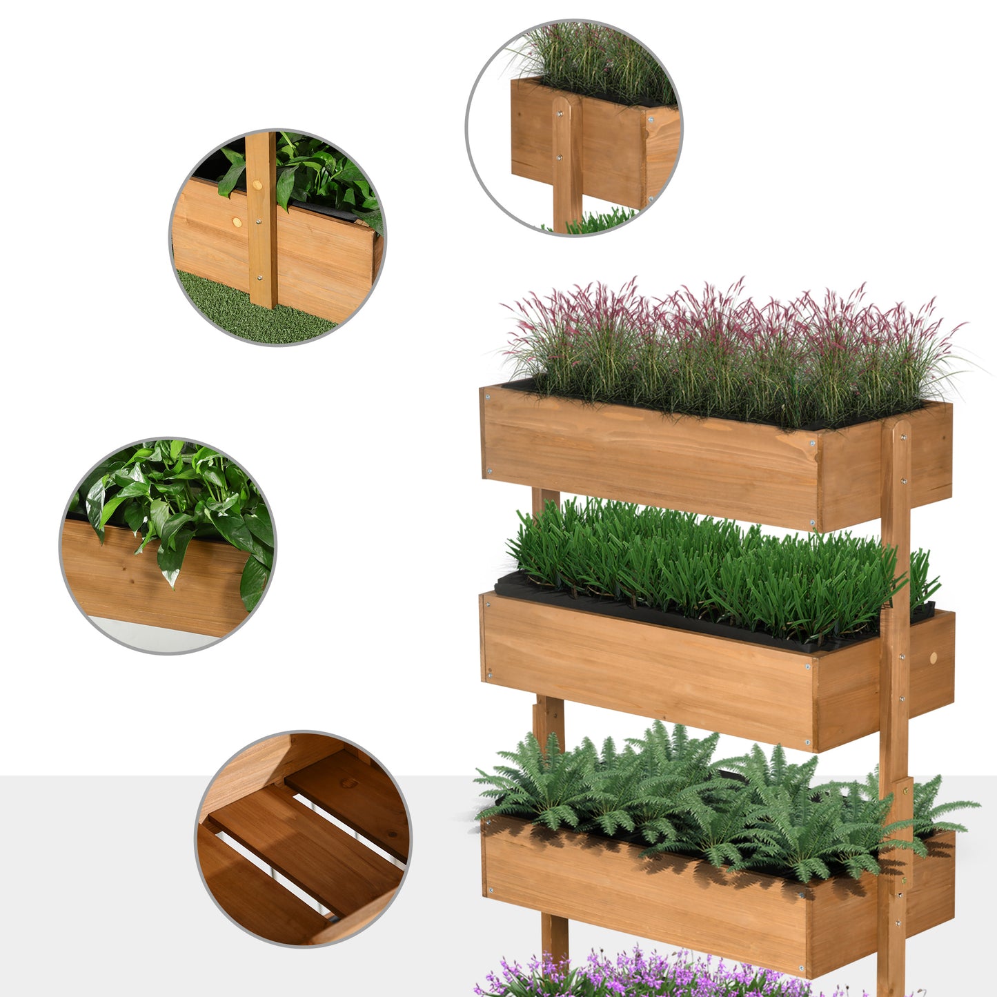 Outsunny Four-Tier Basket Wooden Plant Stand - Orange