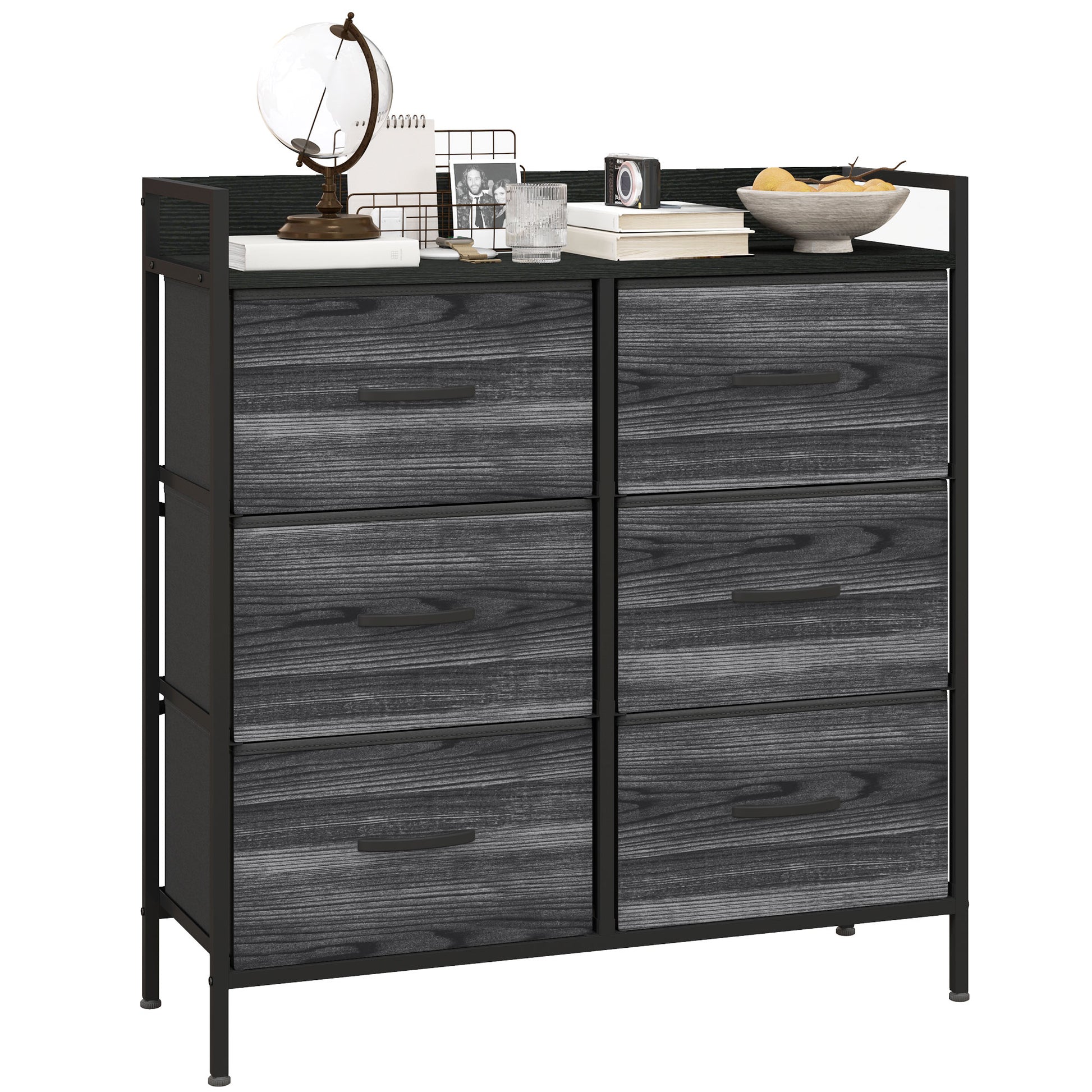 Photo of HOMCOM Rustic Chest of Six Fabric Drawers - Black in Black colour on a white background