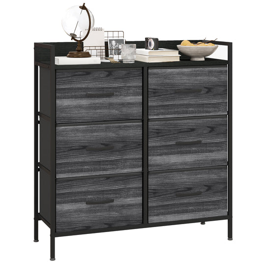Photo of HOMCOM Rustic Chest of Six Fabric Drawers - Black in Black colour on a white background