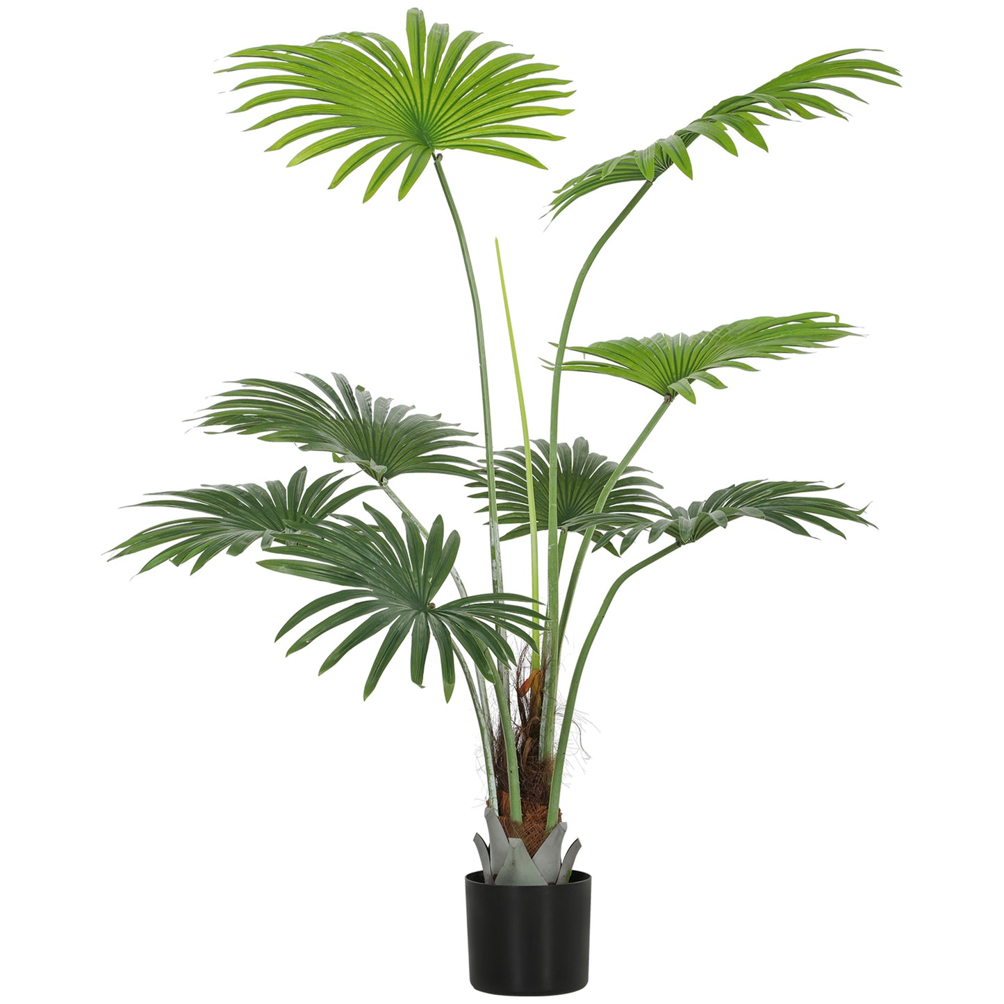 Photo of HOMCOM 145cm Artificial Palm Tree, Decorative Artificial Plant with Lifelike PEVA Leaves and Coconut Coir, Fake Tree with Plastic Pot and Flocking for Home Office Decor, Green in Green colour on a white background