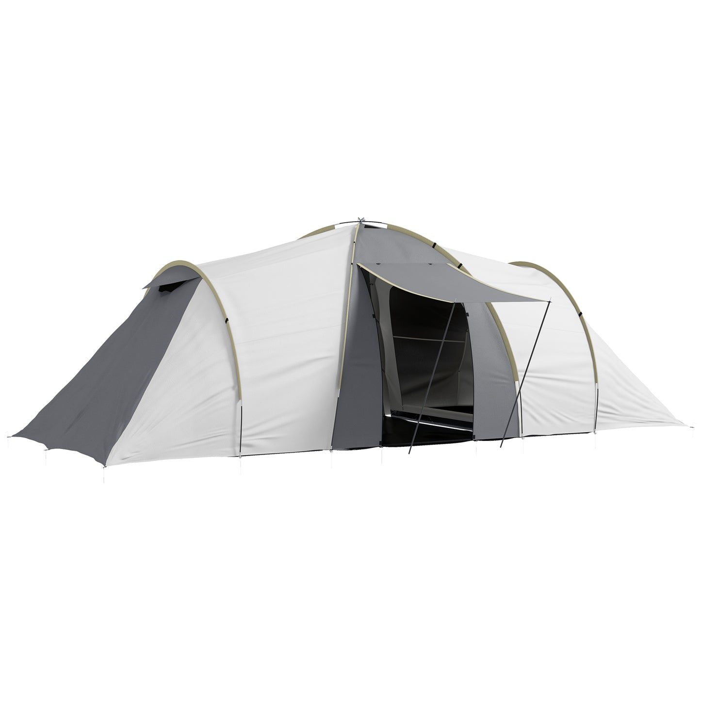 Photo of Outsunny Four-Man Tunnel Tent, with Two Bedrooms and Living Room - Grey/Yellow in Grey/Yellow colour on a white background