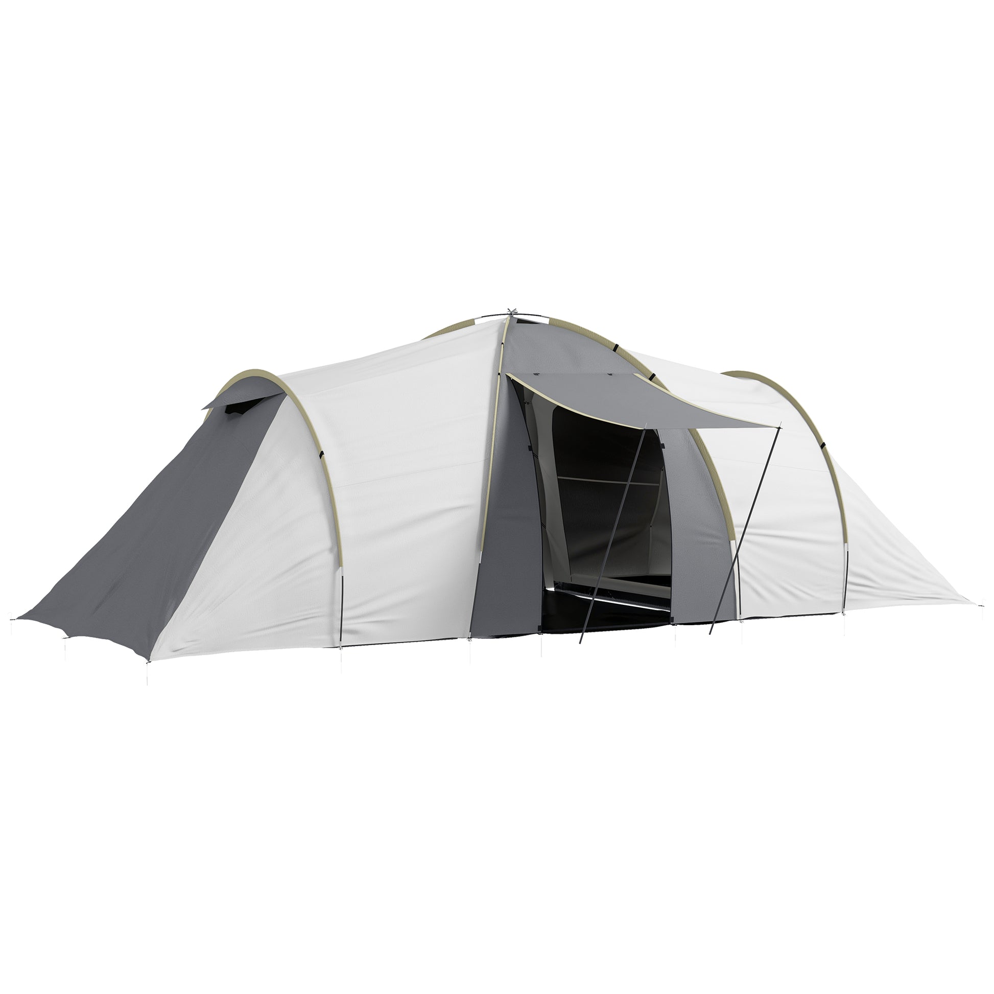 Photo of Outsunny Four-Man Tunnel Tent, with Two Bedrooms and Living Room - Grey/Yellow in Grey/Yellow colour on a white background