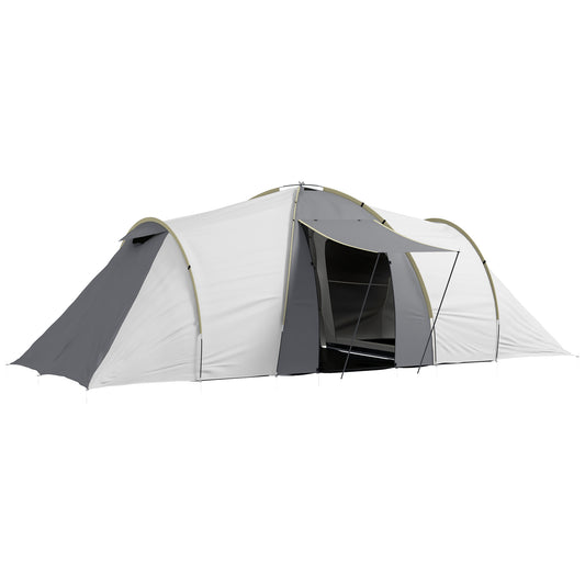 Photo of Outsunny Four-Man Tunnel Tent, with Two Bedrooms and Living Room - Grey/Yellow in Grey/Yellow colour on a white background