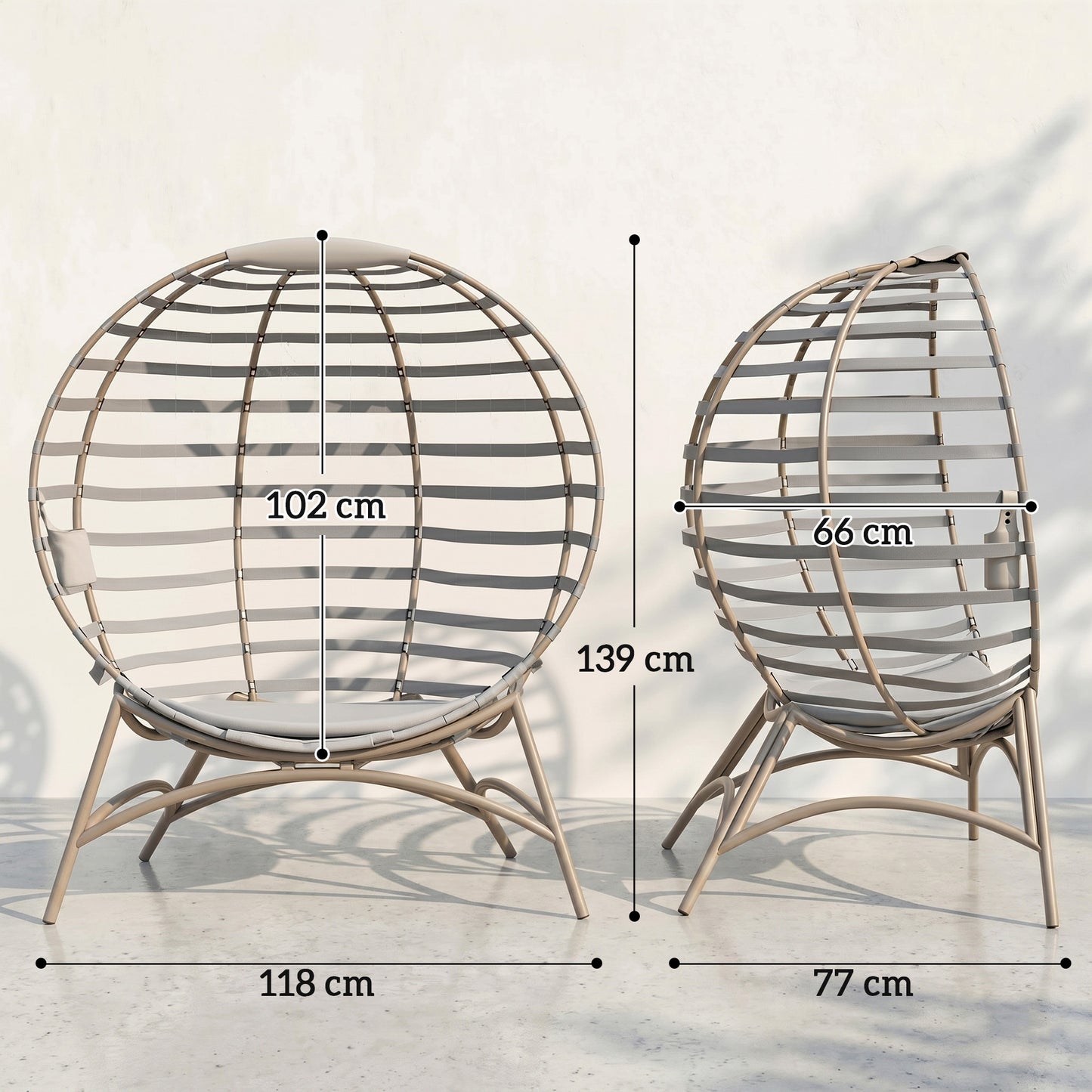 Outsunny Egg Chair with Cushion & Side Pocket - Light Grey