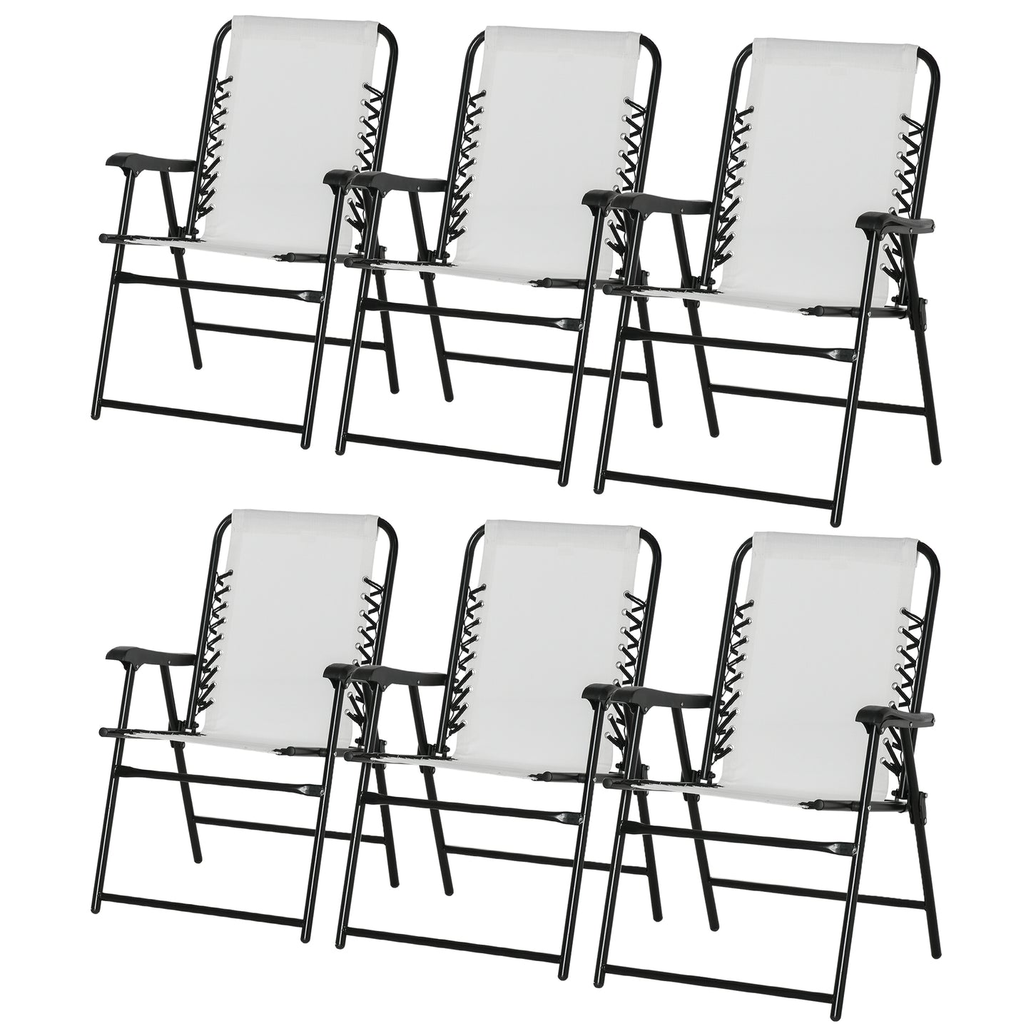 Photo of Outsunny Set of 6 Patio Folding Chair Set, Garden Portable Outdoor Chairs with Armrest and Breathable Mesh Fabric Seat and Backrest, for Camping, Beach, Deck, Lawn, Cream White in White colour on a white background