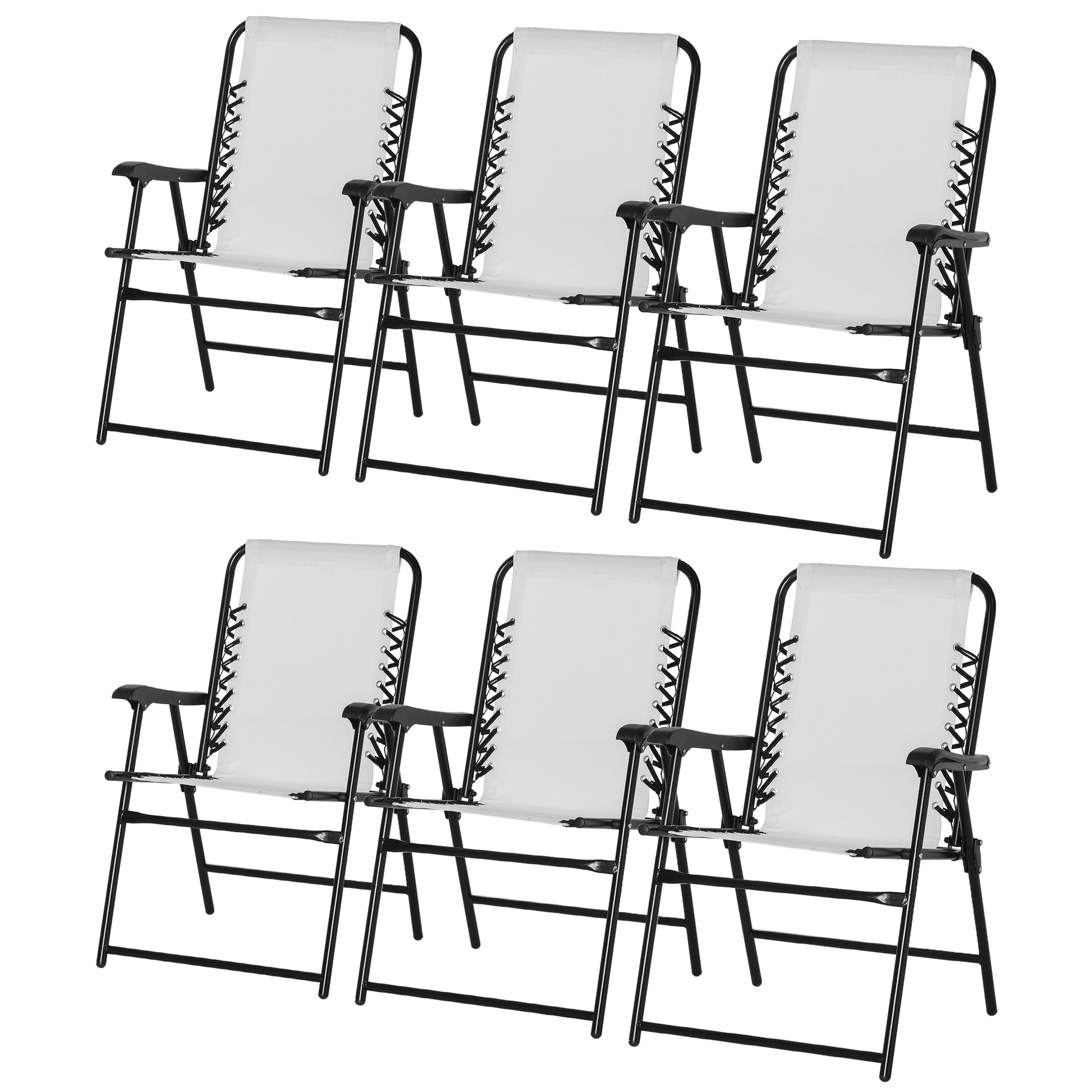 Photo of Outsunny Set of 6 Patio Folding Chair Set, Garden Portable Outdoor Chairs with Armrest and Breathable Mesh Fabric Seat and Backrest, for Camping, Beach, Deck, Lawn, Cream White in White colour on a white background