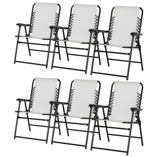 Photo of Outsunny Set of 6 Patio Folding Chair Set, Garden Portable Outdoor Chairs with Armrest and Breathable Mesh Fabric Seat and Backrest, for Camping, Beach, Deck, Lawn, Cream White in White colour on a white background