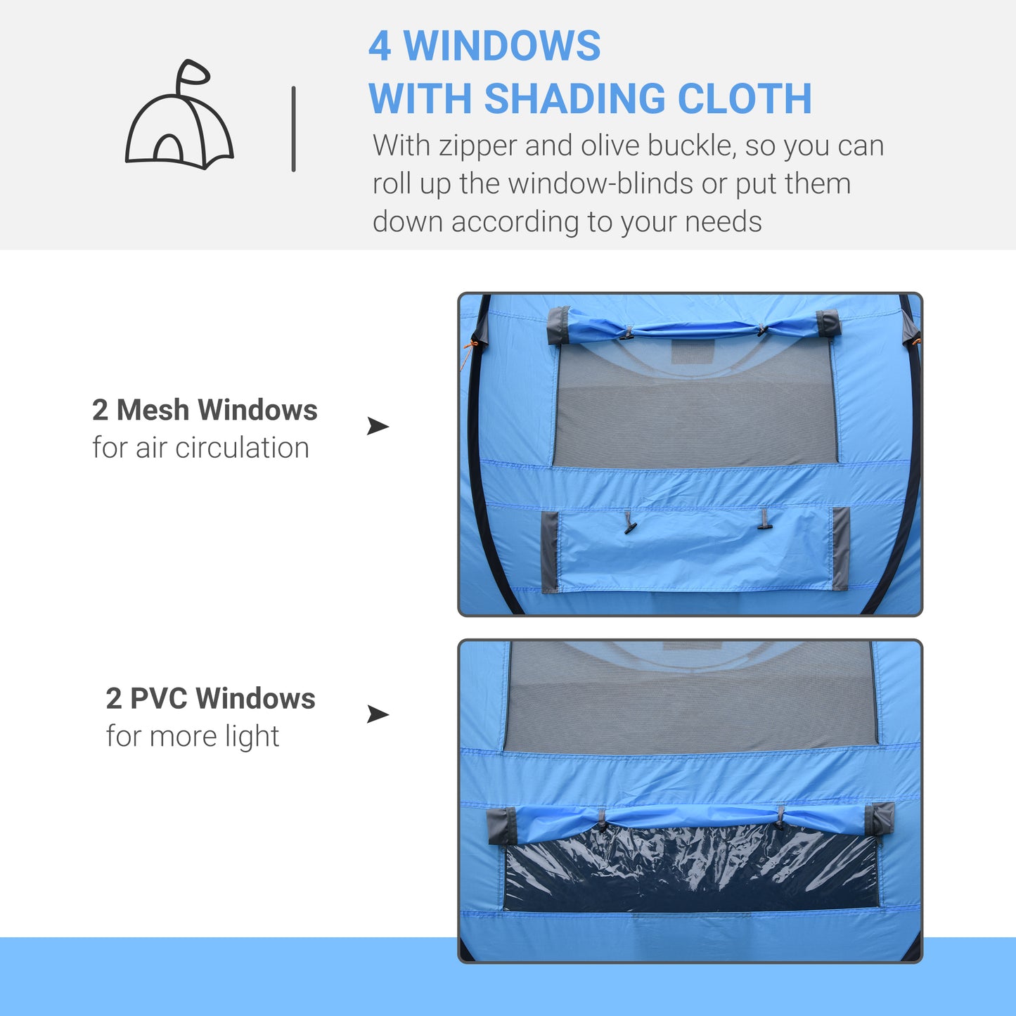 Outsunny 4 Person Pop-up Camping Tent Family Tent with Ground Sheet, 4 Windows and Portable Carry Bag for Beach Outdoor Trip, Sky Blue