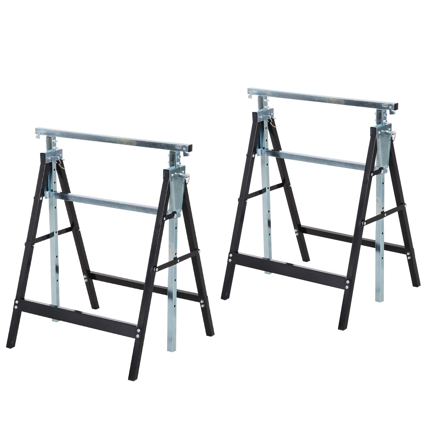 Photo of HOMCOM Set of 2 Adjustable Telescopic Builders Trestle, DIY Steel Work Bench Carpenter, Folding Saw Horse Tools Black in Black colour on a white background