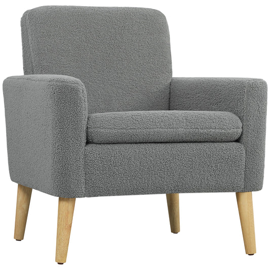 Photo of HOMCOM Armchair, Upholstered Accent Chair with Wood Legs and Wide Padded Seat, Teddy Occasional Chair, Grey in Grey colour on a white background