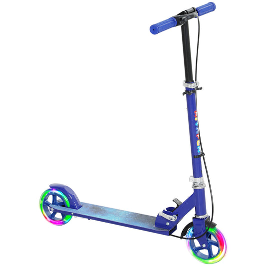 Photo of AIYAPLAY Scooter for Kids Aged 3-8 Years, with Adjustable Handle, Two Light Up Wheels, Handbrake, Rear Brake, Blue in Blue colour on a white background