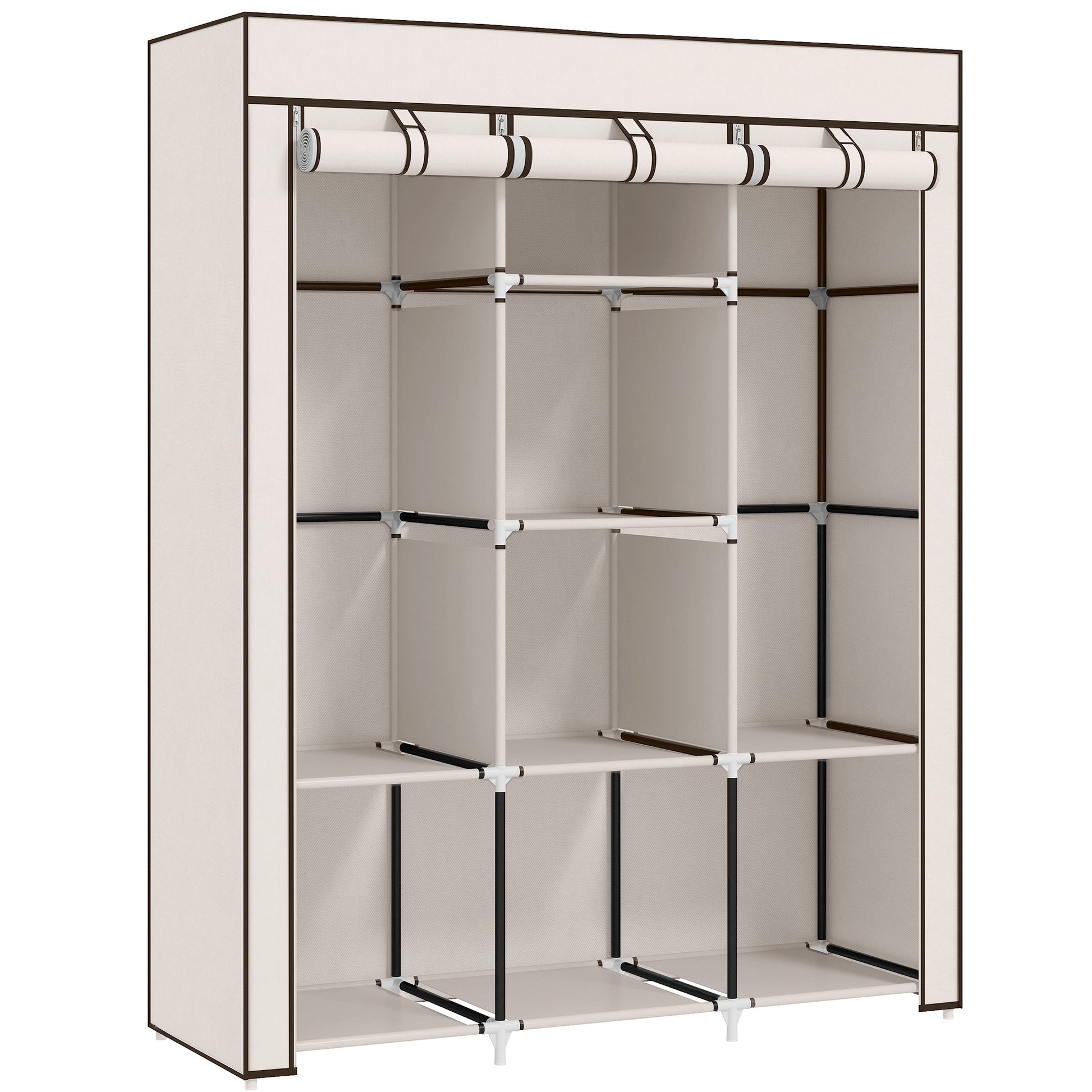 Photo of HOMCOM Fabric Wardrobe, with Rails and Shelves - Cream White in White colour on a white background