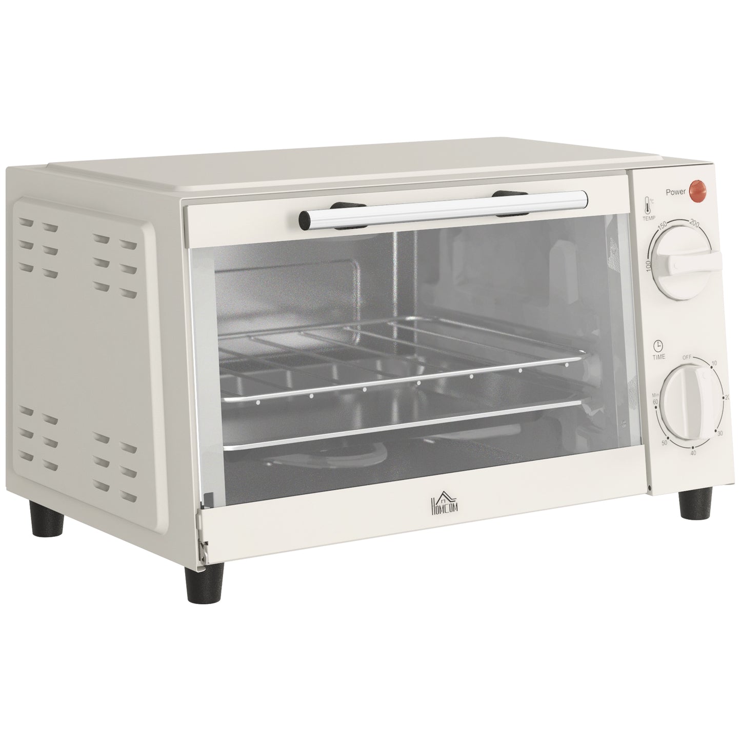 Photo of HOMCOM Mini Oven, 9L Countertop Electric Grill, Toaster Oven with Adjustable Temperature, Timer, Dishwasher Safe Baking Tray and Wire Rack, 750W, Cream in Cream colour on a white background