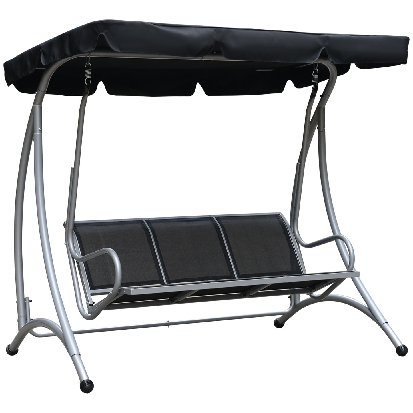Photo of Outsunny Three Person Steel Outdoor Porch Swing Chair Bench with Canopy Cover - Black in Black colour on a white background