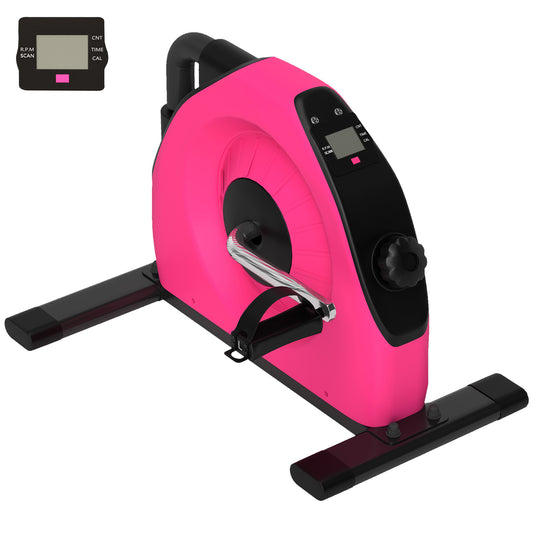 Photo of SPORTNOW Mini Exercise Bike, Portable Pedal Exerciser with LCD Display for Legs, Arms, Rehabilitation, Therapy, Pink in Pink colour on a white background