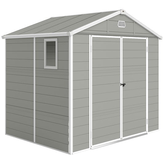 Photo of Outsunny 7.9ft x 6.2ft Aluminium Frame Rust Resistance Waterproof Shed, with Galvanised Foundation - Light Grey in Grey colour on a white background