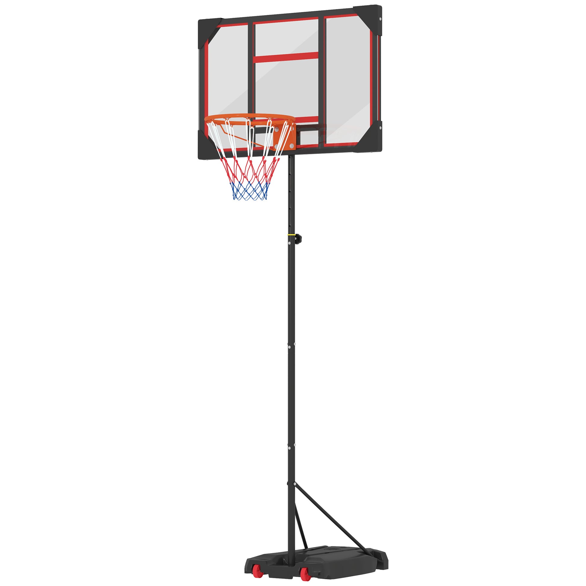 Photo of AIYAPLAY Basketball Hoop Outdoor Indoor, 210-260cm Height Adjustable Basketball Hoop with Wheels, Larger Base, for 6+ Years, Red in Red colour on a white background