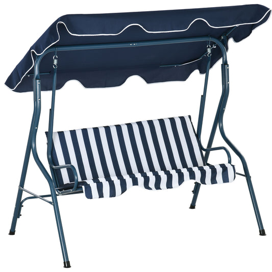 Photo of Outsunny 3 Seater Garden Swing Seat Chair Outdoor Bench with Adjustable Canopy and Metal Frame, Blue Stripes in Stripes colour on a white background