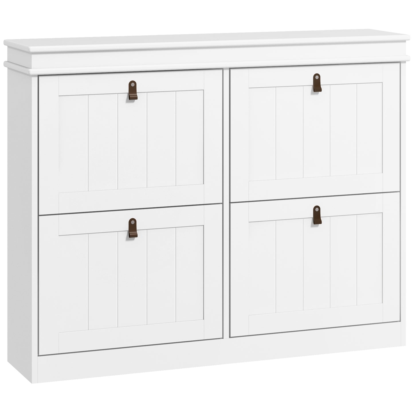 Photo of HOMCOM Slim Shoe Cabinet, Shoe Cabinet with 4 Drop-Down Drawers, 105W x 24D x 82.5H cm,  White in White colour on a white background