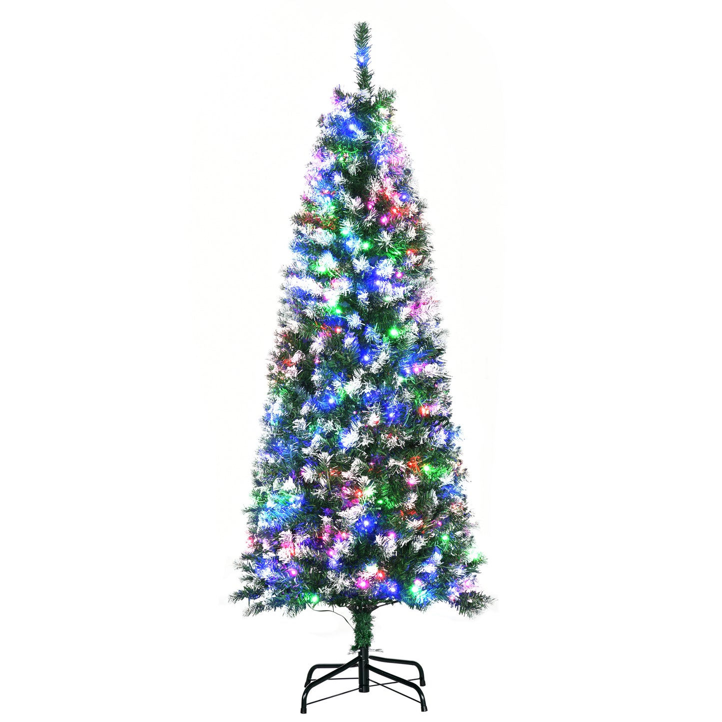 Photo of HOMCOM 5FT Tall Prelit Pencil Slim Artificial Christmas Tree with Realistic Branches, 250 Colourful LED Lights and 408 Tips, Xmas Decoration, Green in Green colour on a white background
