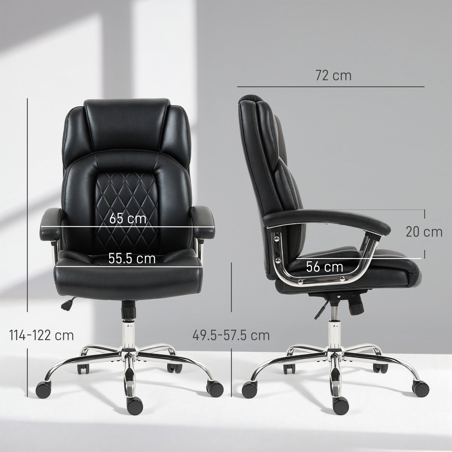 HOMCOM Big and Tall Office Chair 180kg with Spring Cushion, PU Leather - Black