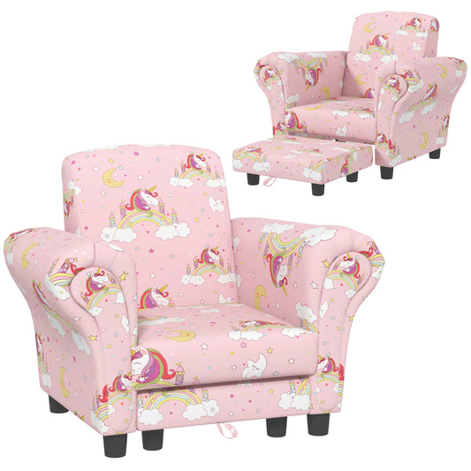 Photo of AIYAPLAY 2 Piece Kids Sofa Set with Unicorn Design, Wooden Frame, for 1.5-3 Years Old, Pink in Pink colour on a white background
