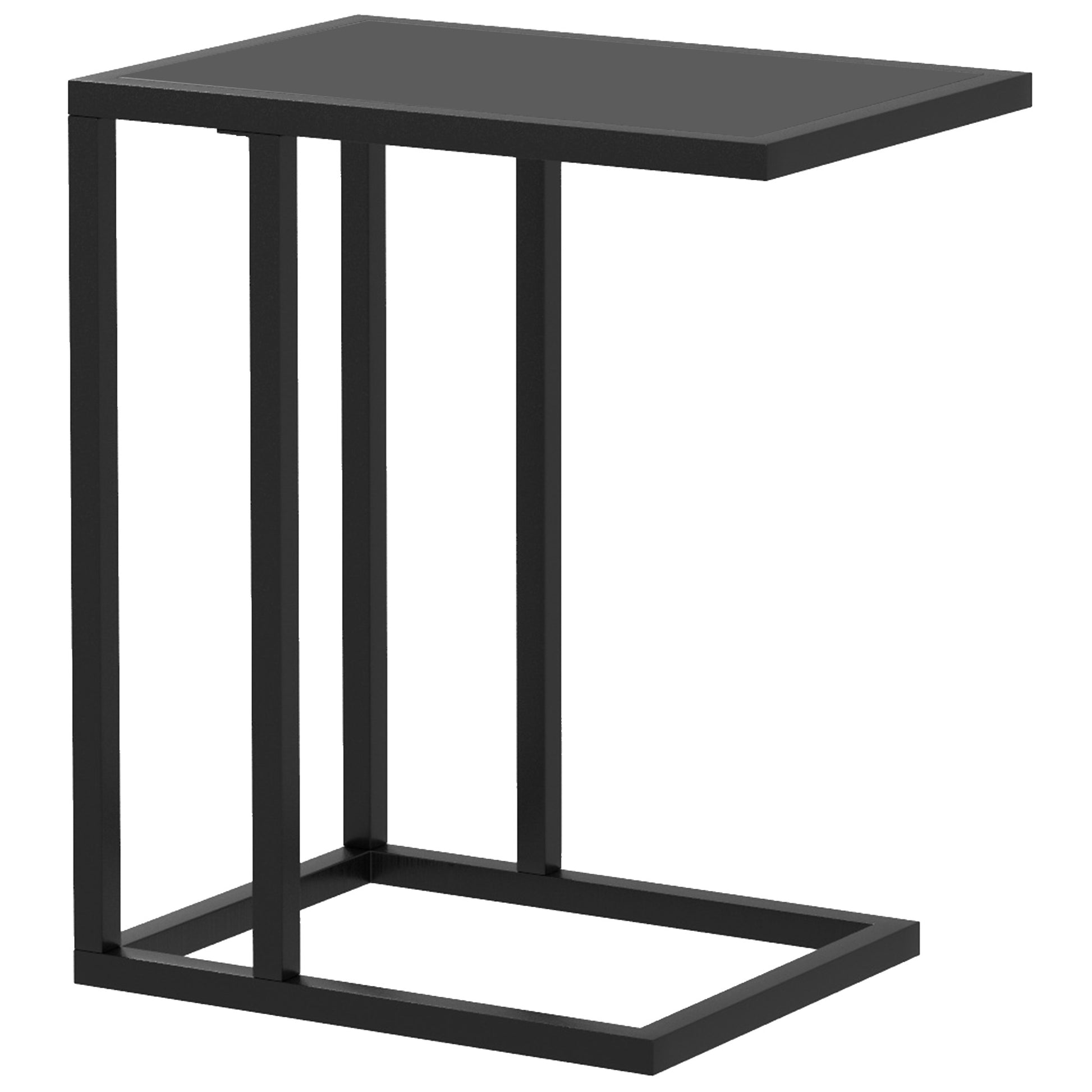 Photo of HOMCOM C Shape Bedside Table w/Metal Frame Wood-Effect Top Sofa Narrow Snack End Table for Living Room, Black in Black colour on a white background