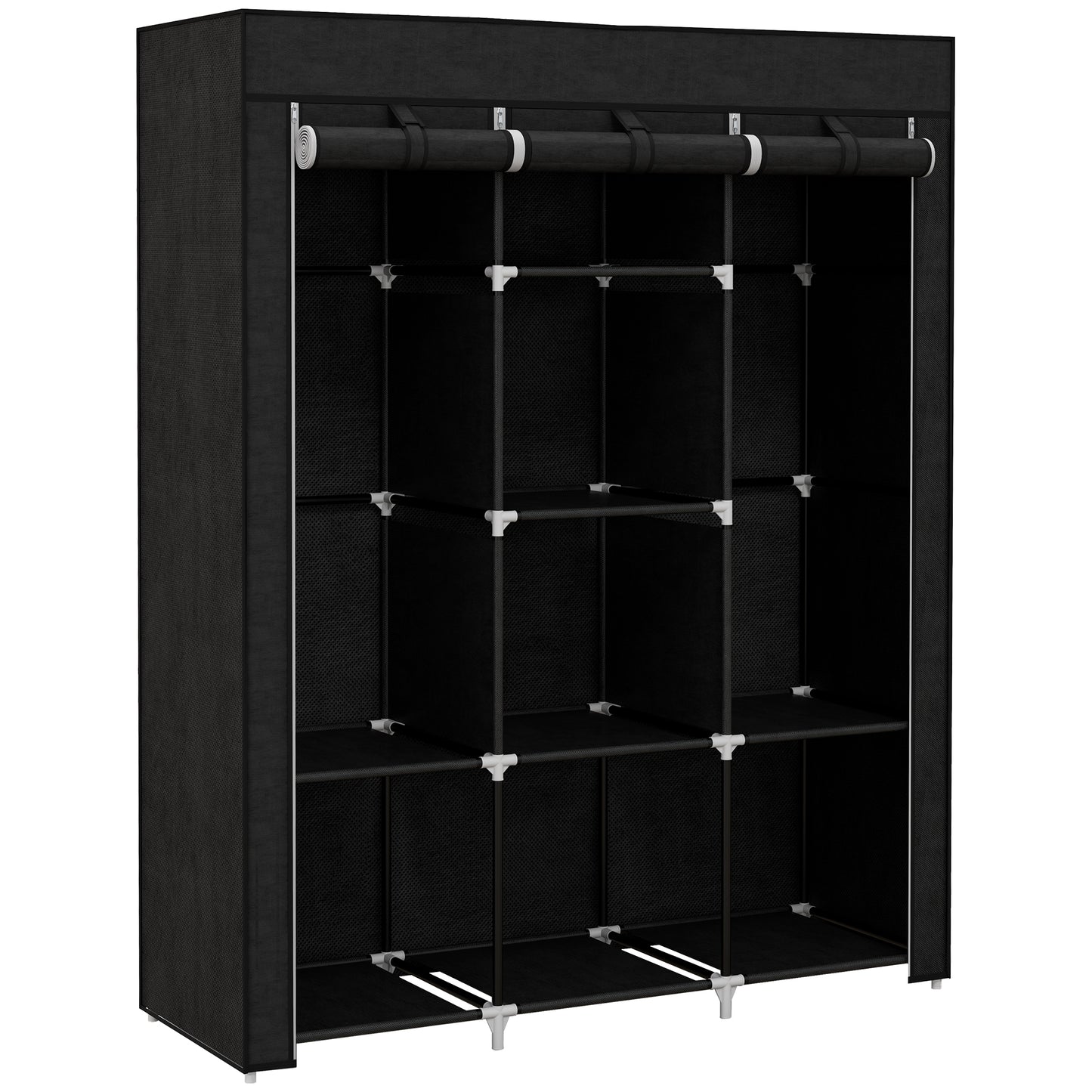Photo of HOMCOM Fabric Wardrobe, with Rails and Shelves - Black in Black colour on a white background