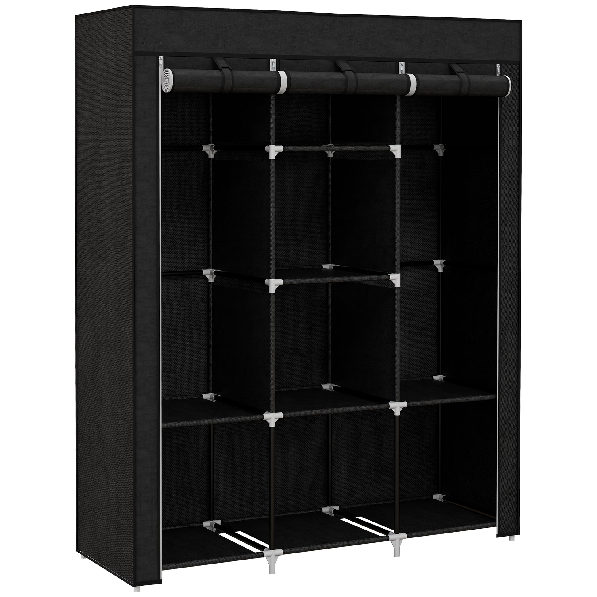 Photo of HOMCOM Fabric Wardrobe, with Rails and Shelves - Black in Black colour on a white background