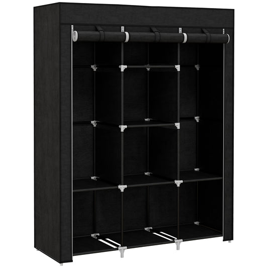 Photo of HOMCOM Fabric Wardrobe, with Rails and Shelves - Black in Black colour on a white background