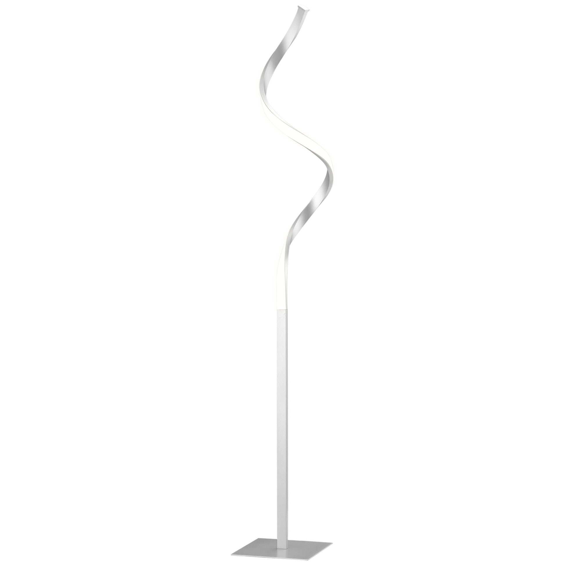 Photo of HOMCOM Dimmable Floor Lamp for Living Room, Modern Spiral Standing Lamp with 3 Adjustable Brightness and Square Base, Silver in Silver colour on a white background