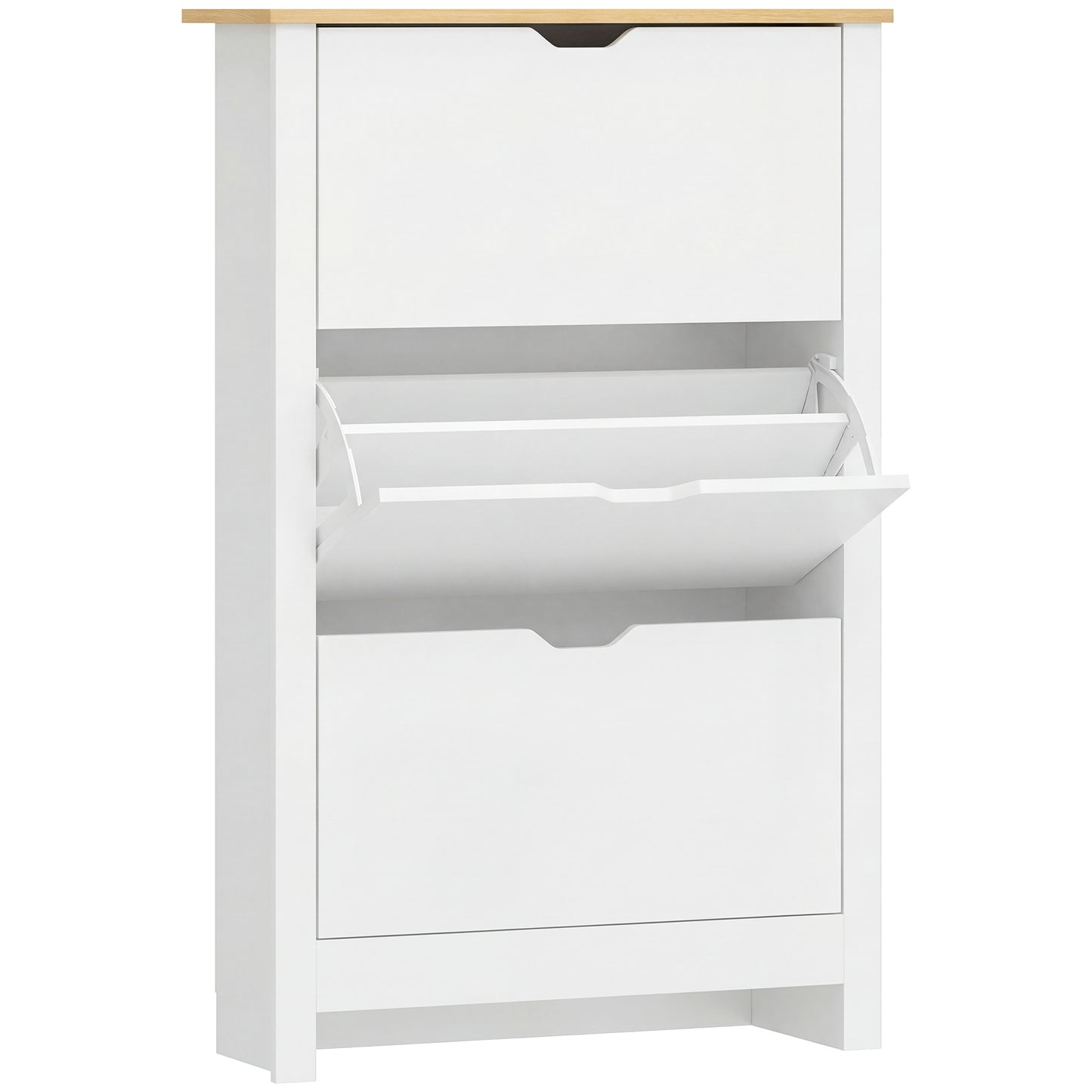 Photo of HOMCOM Slim Shoe Cabinet, Narrow Shoe Cupboard with 3 Flip Drawers, Adjustable Shelves for 18 Pairs of Shoes for Hallway, White in White colour on a white background