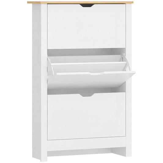 Photo of HOMCOM Slim Shoe Cabinet, Narrow Shoe Cupboard with 3 Flip Drawers, Adjustable Shelves for 18 Pairs of Shoes for Hallway, White in White colour on a white background