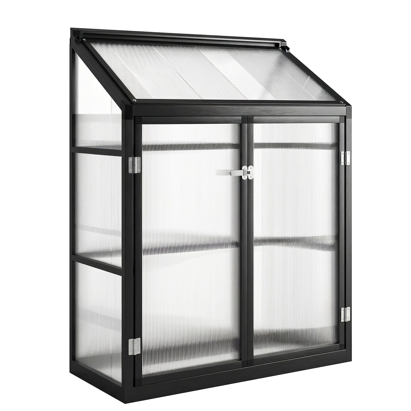 Photo of Outsunny Polycarbonate Greenhouse with Hinged Door, Top Vent, Lean-to Green House, Walk-in Greenhouse, 4 x 2ft, Black in Black colour on a white background