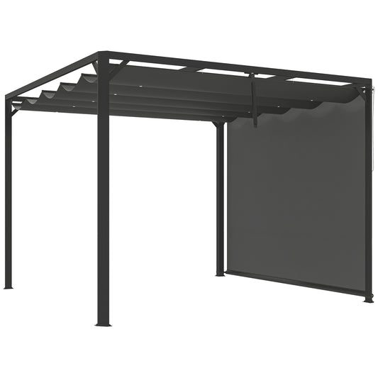 Photo of Outsunny 3 x 3m Aluminium Pergola, with Retractable Roof and Wall - Dark Grey in Grey colour on a white background