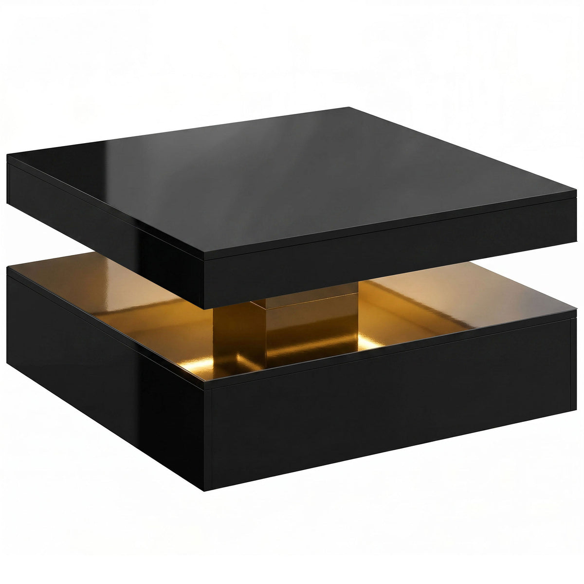 Photo of HOMCOM LED Coffee Table with Storage, 2-Tier Modern Centre Table with Open Shelf and Remote for Living Room, High Gloss Black in Black colour on a white background