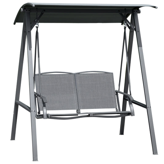 Photo of Outsunny 2 Seater Garden Swing Seat Swing Chair, Outdoor Canopy Swing Bench with Adjustable Shade, Metal Frame and Texteline Seat, Dark Grey in Grey colour on a white background