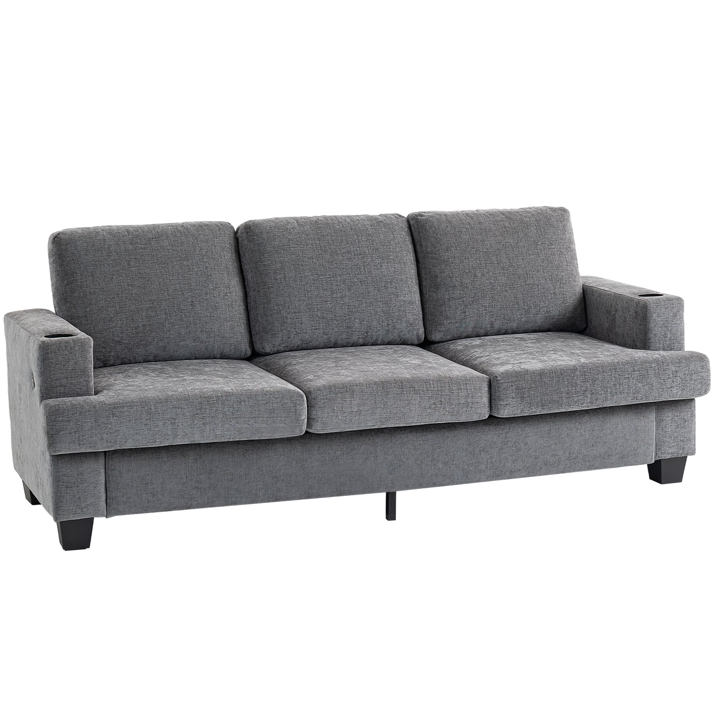 Photo of HOMCOM 3 Seater Sofa with USB Ports & Cup Holders - Grey in Grey colour on a white background