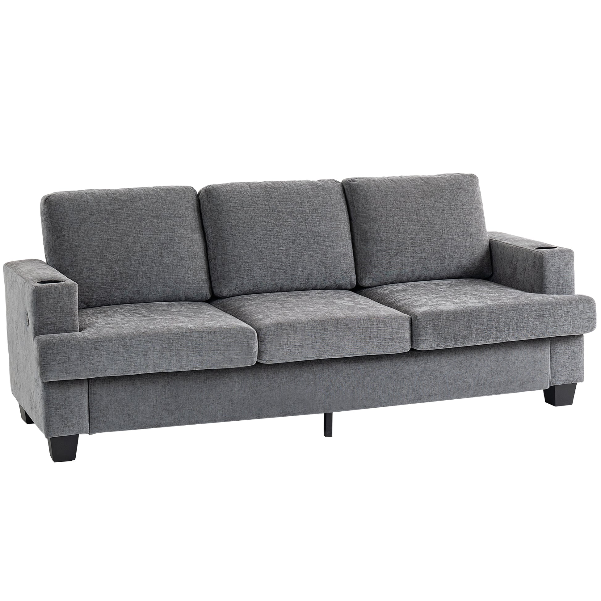 Photo of HOMCOM 3 Seater Sofa with USB Ports & Cup Holders - Grey in Grey colour on a white background