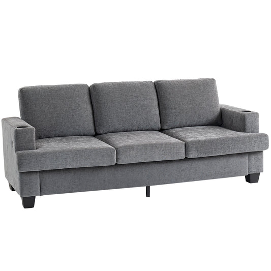 Photo of HOMCOM 3 Seater Sofa with USB Ports & Cup Holders - Grey in Grey colour on a white background