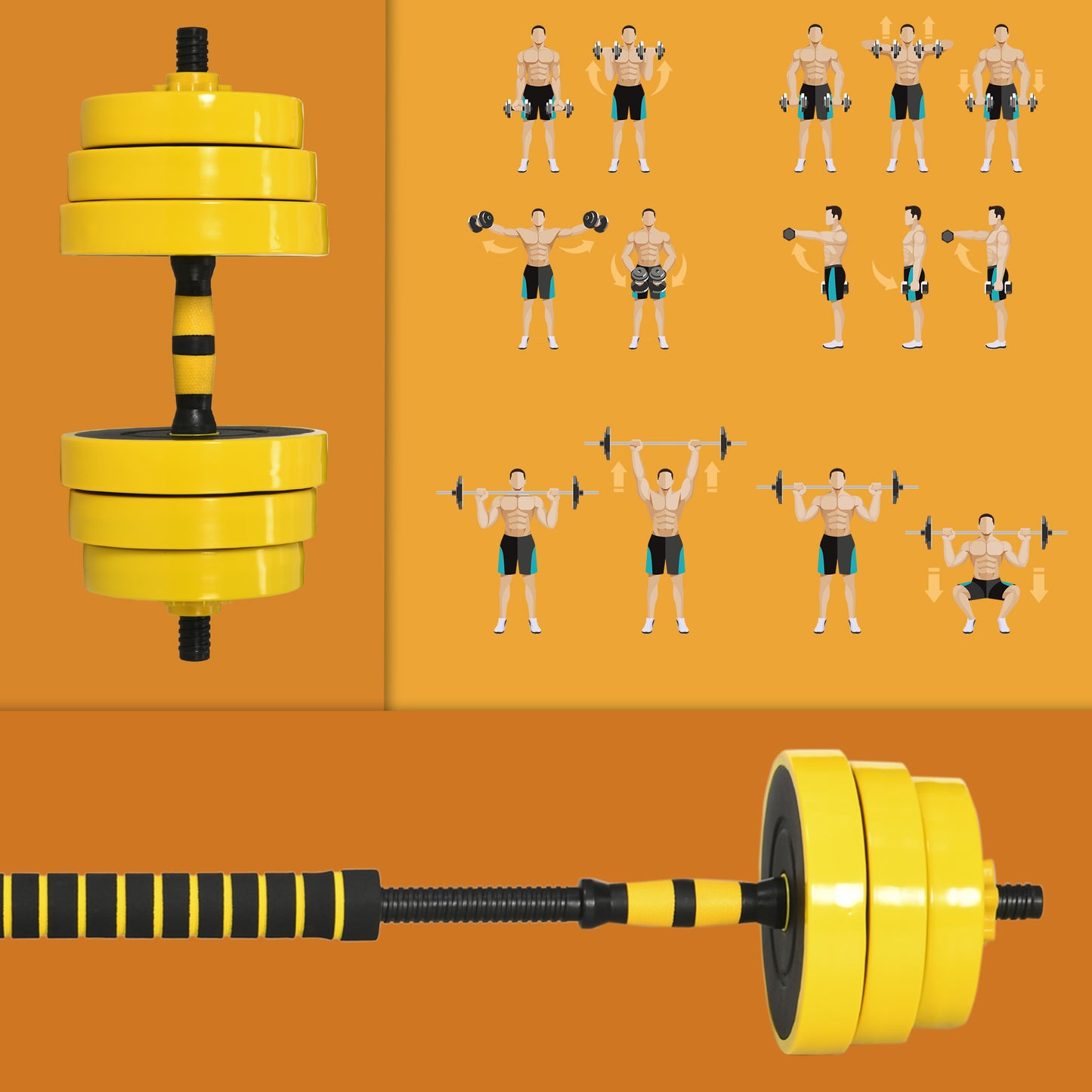 HOMCOM 25KG Dumbbell & Barbell  Adjustable Set Plate Bar Clamp Rod Home Gym Sports Area Exercise Ergonomic