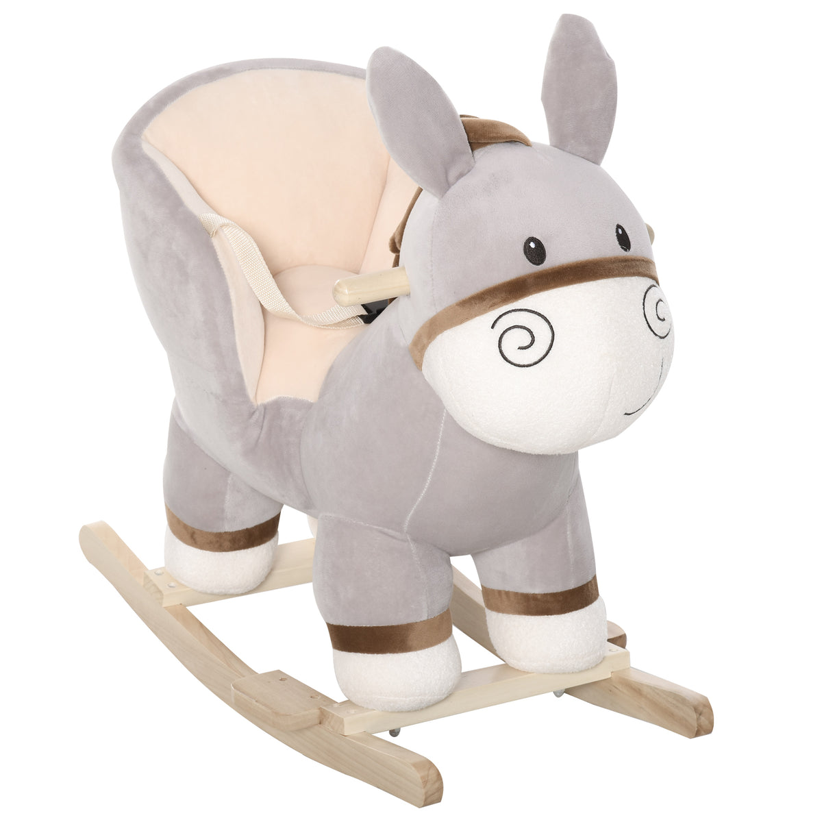 Photo of HOMCOM Kids Rocking Horse, Children Plush Ride On Donkey Animal Rocker w/ Sound, Wood Base Seat, Seat Belt, Baby Toy Rocker for Toddler 18 - 36 Months, Grey in Grey colour on a white background