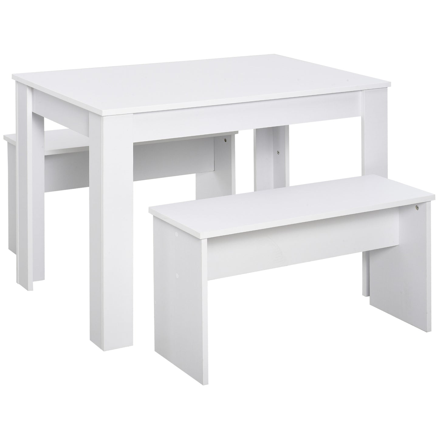 Photo of HOMCOM Kitchen Dining Table and 2 Benches Set, Table and Chairs Set for Limited Space, White in White colour on a white background