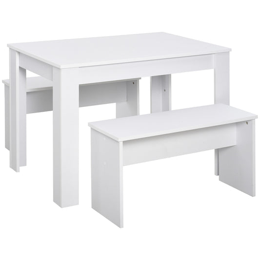 Photo of HOMCOM Kitchen Dining Table and 2 Benches Set, Table and Chairs Set for Limited Space, White in White colour on a white background