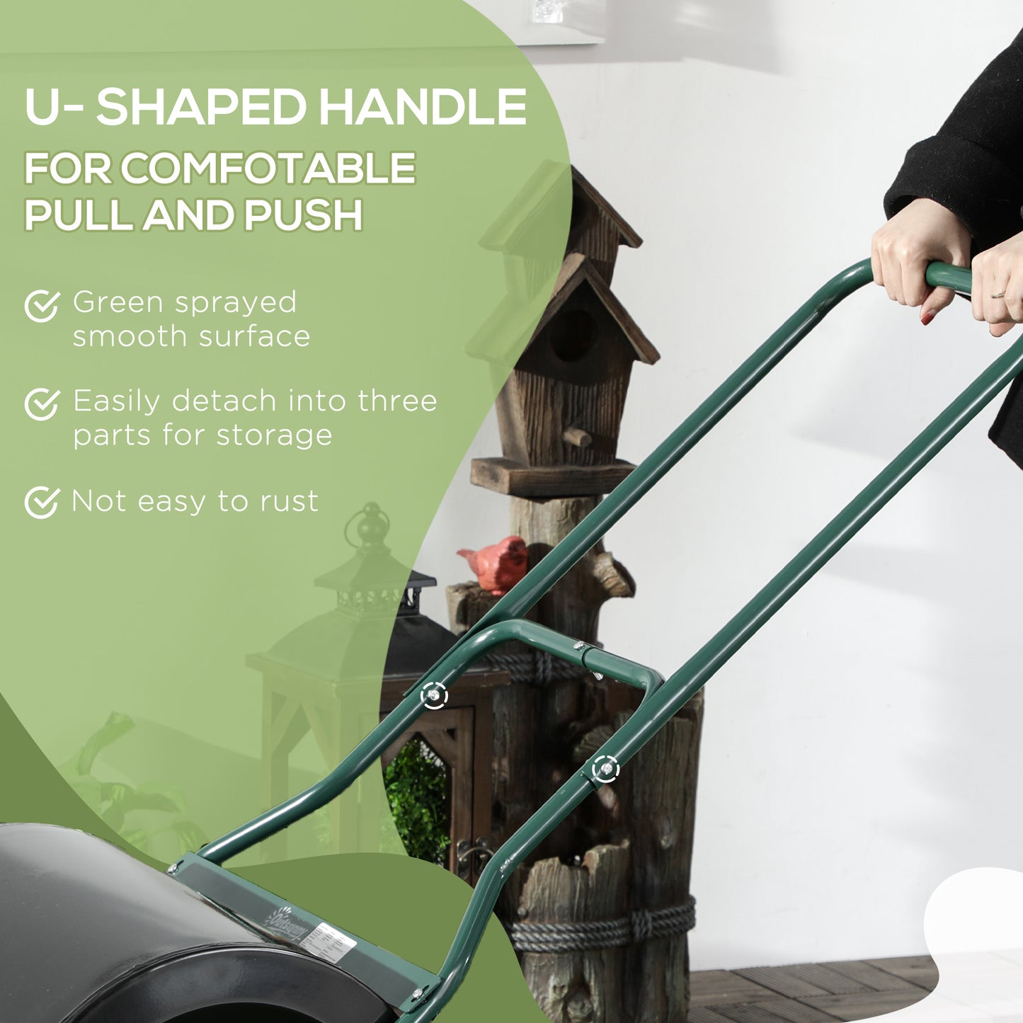 Outsunny φ50cm Steel Garden Lawn Roller Push Pull w/ Fillable Cylinder Water Sand Plug Lawn Flatten Seed Sow Rolling Drum w/ Handle